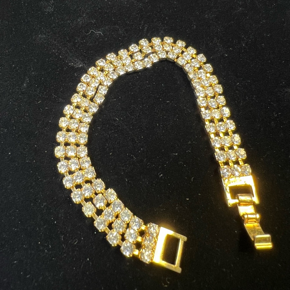 Vintage Tennis Bracelet Goldtone and clear rhinestone